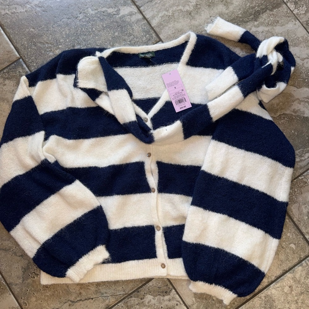 Striped navy sweater with scarf